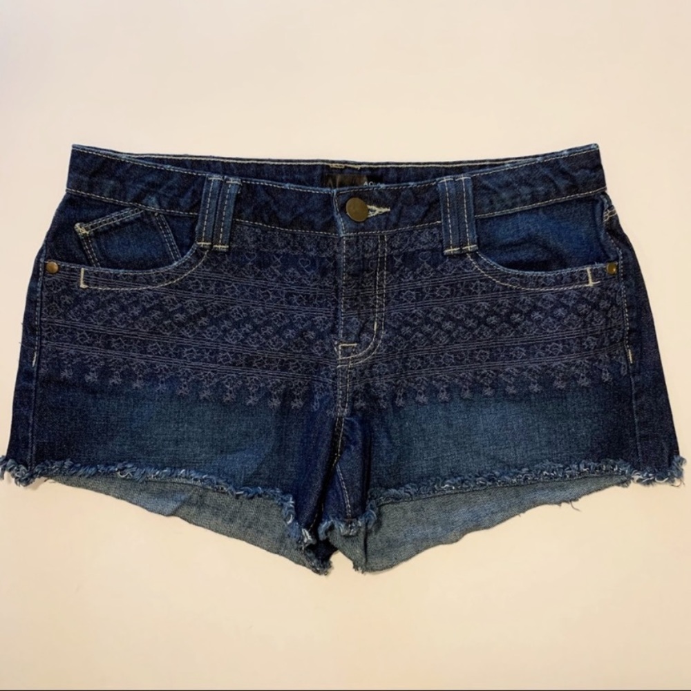 Bloomingdale’s Aqua Embroidered Denim Shorts